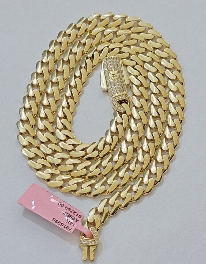 Real 14k Yellow Gold Monaco Chain Necklace 20" 22'' 24'' 26" Inch 7mm 14kt SALE - GoldenlinQ